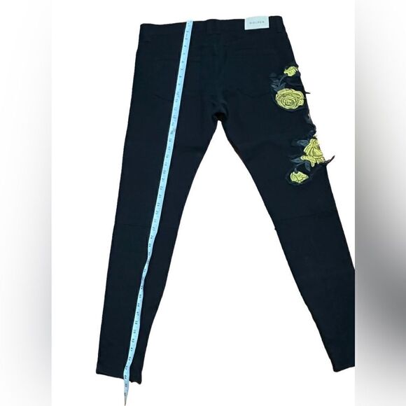 Golden Denim black Jeans yellow Rose zipper ankle 34 - Picture 2 of 6